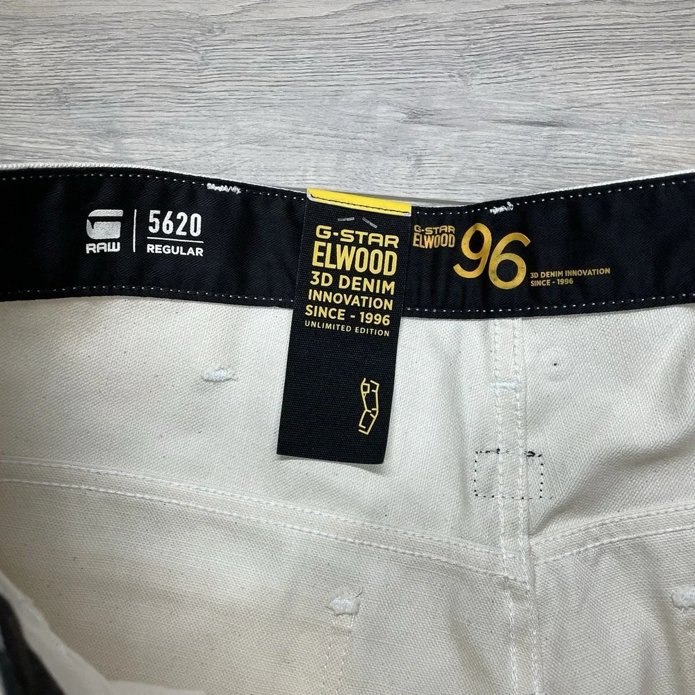 NWT G-Star Raw Elwood 5620 Jean Pants Moto Off White Men Sz 31x32 Duckman